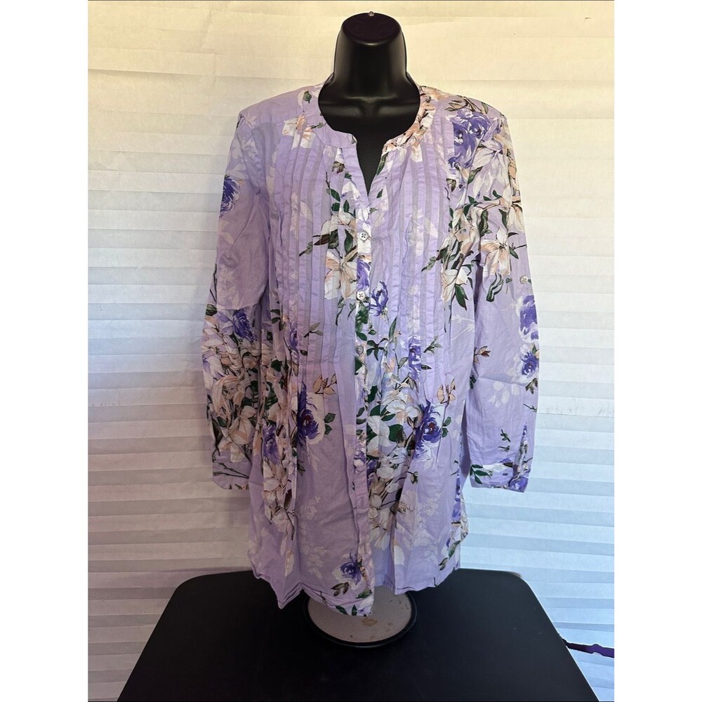 Roaman's Women's Plus Size 16W Lavender Floral Long Sleeve Blouse
